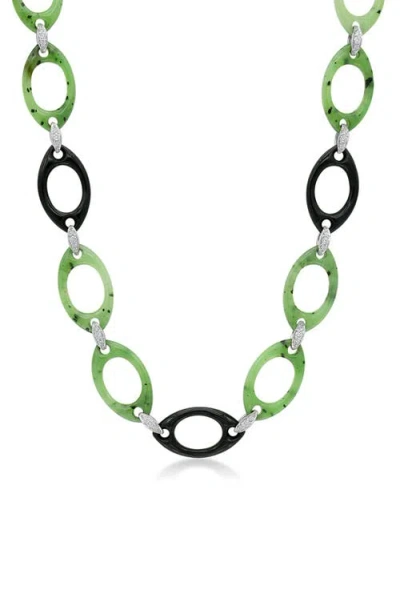 Fred Leighton Green Nephrite, Black Jade & Diamond Openwork Long Necklace In White Gold