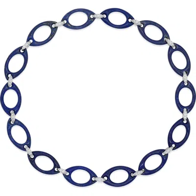 Fred Leighton Lapis Lazuli & Diamond Oval Link Necklace In White Gold