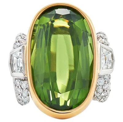 Pre-owned Fred Leighton Oval Peridot And Diamond Cocktail Ring In Multi