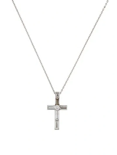 Pre-owned Fred Leighton Platinum 1.57ctw Diamond Cross Pendant Necklace, 16" In Multi