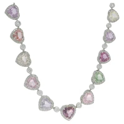 Pre-owned Fred Leighton Platinum Heart Sapphire & Diamond Necklace Gal Appraisal In Blue