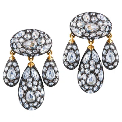 Pre-owned Fred Leighton Rose Cut Diamond Pave Modern Girandole Pendant Earrings In Red