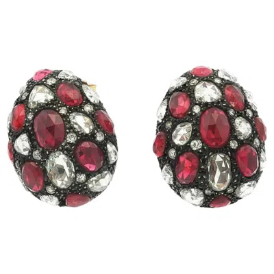 Pre-owned Fred Leighton Ruby And Diamond Earrings In 18k Yellow Gold