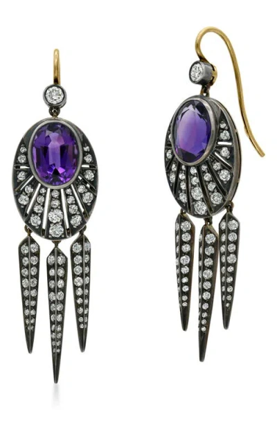 Fred Leighton Signed  Amethyst & Diamond Drop Earrings In Gold