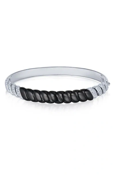 Fred Leighton Signed  Carved Black Jade & Pavé Diamond Bangle Bracelet In White Gold