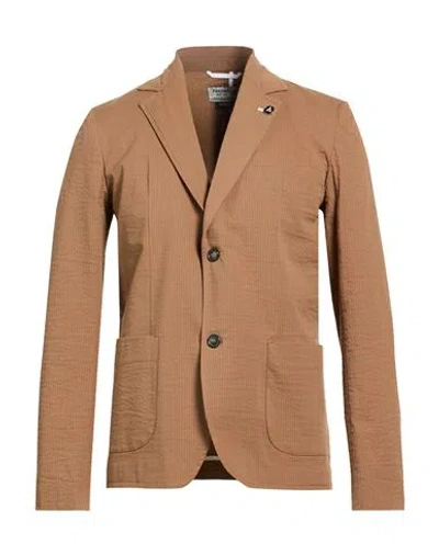 Fred Mello Man Blazer Camel Size Xl Cotton, Elastane In Black