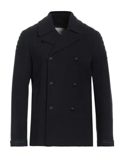 Fred Mello Man Coat Midnight Blue Size Xxl Wool, Polyamide In Black
