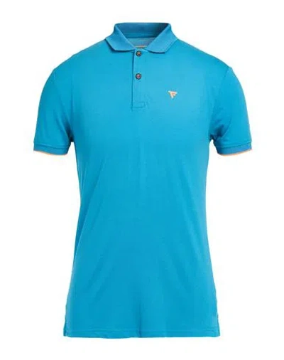 Fred Mello Man Polo Shirt Azure Size Xxl Cotton, Polyester, Elastane In Blue