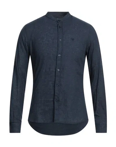 Fred Mello Man Shirt Midnight Blue Size Xl Linen, Cotton