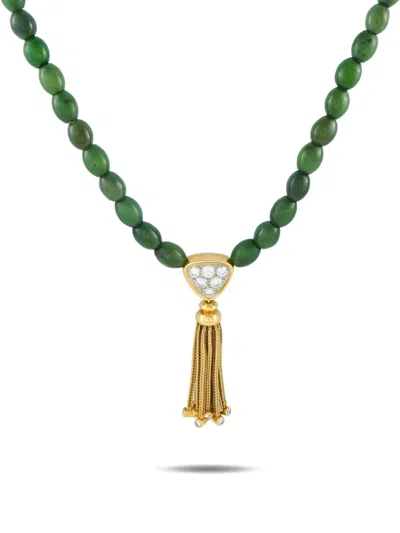 Pre-owned Fred Of Paris 18k Yellow Gold Jade And Diamond Necklace In Green