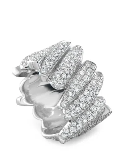 Pre-owned Fred Of Paris Diamond Scalloped Crossover Ring In Silver