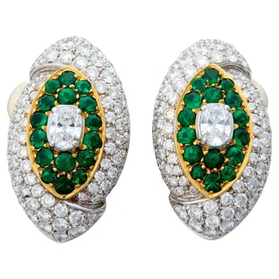 Pre-owned Fred Of Paris Emerald And Diamond Ear Clips Circa 1970s In Green