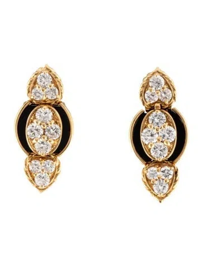 Pre-owned Fred Of Paris Vintage 18k 2.04ctw Diamond & Onyx Drop Earrings In Multi