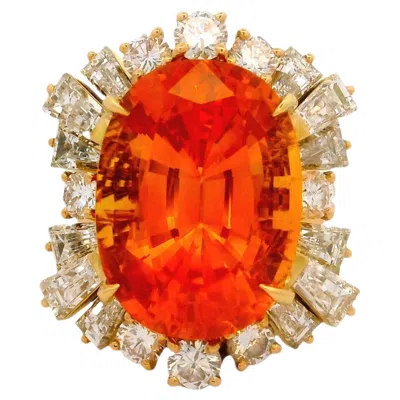 Pre-owned Fred Paris 17.37 Carat Orange Sapphire Diamond 18k Yellow Gold Ring, Gia Cert