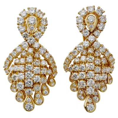 Pre-owned Fred Paris 18k Gold And Diamond Pendant Earrings In Multi