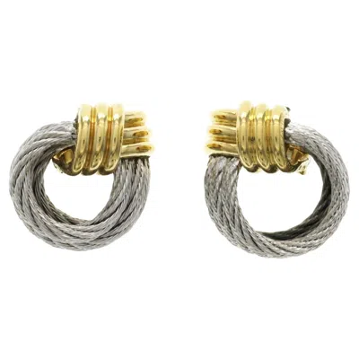 Pre-owned Fred Paris 18k Yellow Gold And Steel Force 10" Collection Earrings