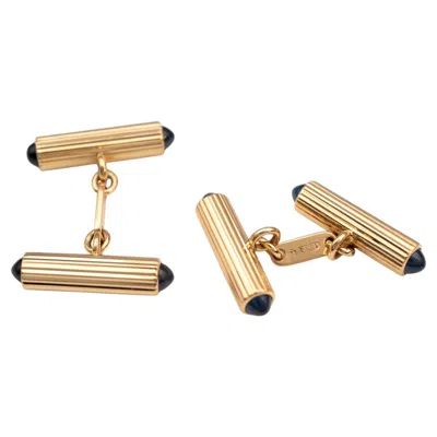 Pre-owned Fred Paris 18k Yellow Gold Cabochon Sapphire Cufflinks