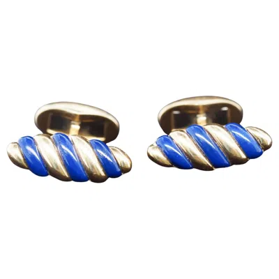 Pre-owned Fred Paris 18k Yellow Gold “” Blue Enamel Cufflinks