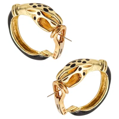 Pre-owned Fred Paris 1970-1980 Black Enameled Serpent Earrings In Solid 18kt Yellow Gold