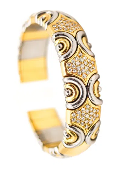 Pre-owned Fred Paris 1980 Bangle-cuff Bracelet 18kt Yellow Gold, Stainless And Diamonds