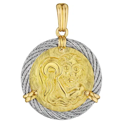 Pre-owned Fred Paris Aquarius Gold Stainless Steel Vintage Zodiac Pendant In Multi