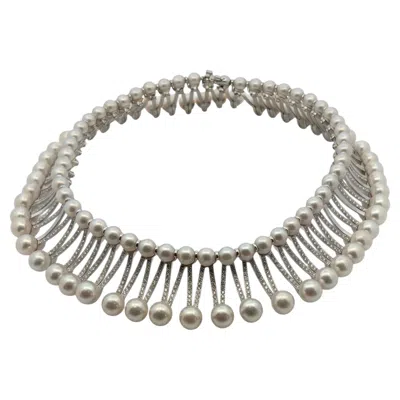 Pre-owned Fred Paris Diamond & Pearl Necklace, Circa 2000 In Multi