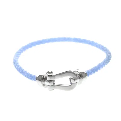 Pre-owned Fred Paris Force 10 Woven Cord With Stainless Steel And 18k White Gold Silver White_gold Bracelet Je