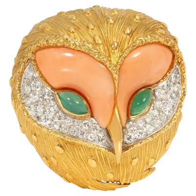 Pre-owned Fred Paris Fred Mid-century French Multigem Owl Brooch