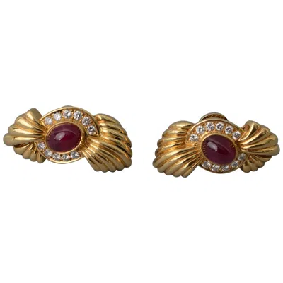 Pre-owned Fred Paris Ruby Diamond Earrings In Multi