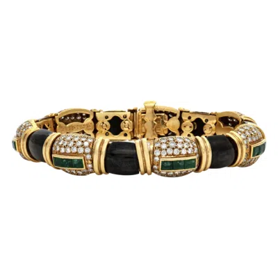 Pre-owned Fred Paris Vintage 1980s  Enamel, Emerald & Diamond Bracelet In Green