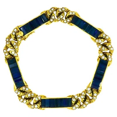 Pre-owned Fred Paris Vintage  Bracelet Sapphire Diamond 18k Gold In Blue