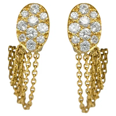 Pre-owned Fred Paris Vintage  Pave Diamond Tassel Clip On Earrings In 18 Karat Yellow Gold