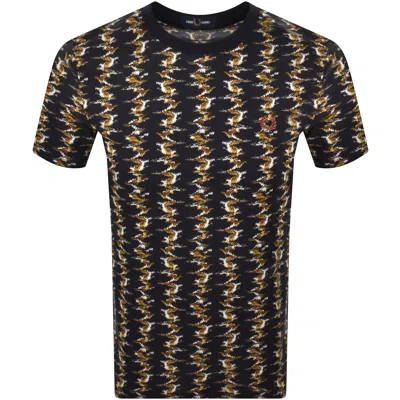 Fred Perry Abstract Print Pique T Shirt Navy