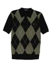 Fred Perry Short Sleeve Textured Argyle Knitted Polo Shirt Black In Green