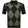 Fred Perry Short Sleeve Textured Argyle Knitted Polo Shirt Black In Black