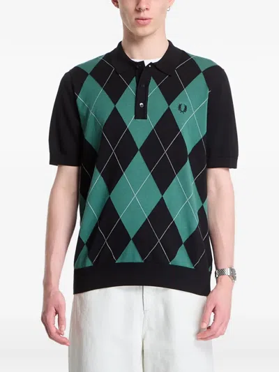 Fred Perry Argyle Knitted Polo Shirt In Multi
