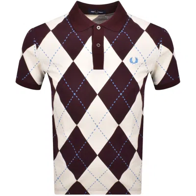 Fred Perry Argyle Print Polo T Shirt Ecru In White