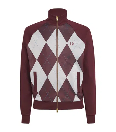 Fred Perry Argyle Track Jacket In Burgundy