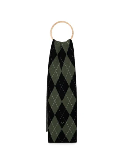 Fred Perry Argyle Wool Scarf In Green