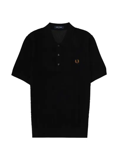 Fred Perry Argyle-knit Polo Shirt In Black