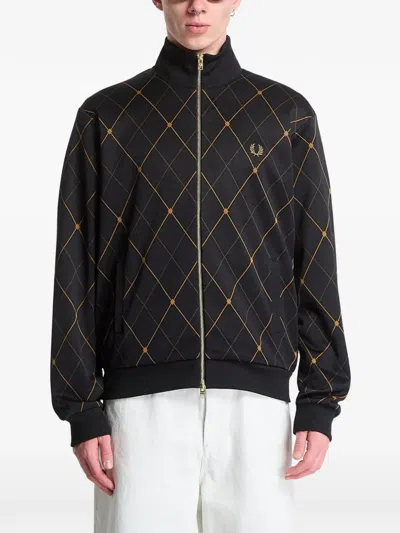 Fred Perry Argyle-pattern Track Jacket In Black