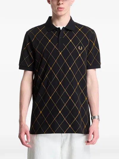 Fred Perry Argyle-print  Polo Shirt In Black
