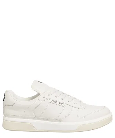 Fred Perry B300 Textured Leather Sneakers In Ecru-white