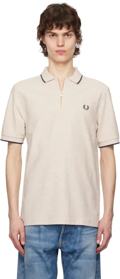 Fred Perry Beige Crepe Piqué Zip Neck Polo In X23