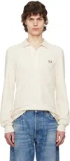 Fred Perry Beige Honeycomb Long-sleeve Polo In White