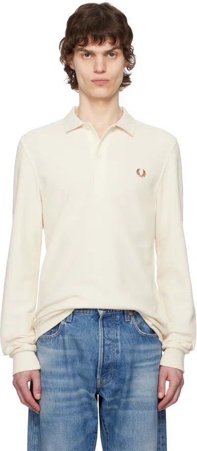 Fred Perry Beige Honeycomb Long-sleeve Polo In 560