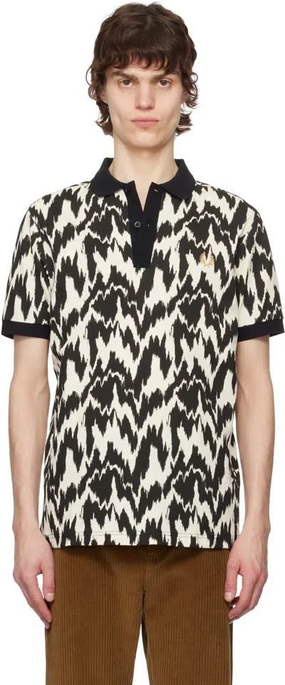 Fred Perry Black & Beige Animal Print Polo In 560