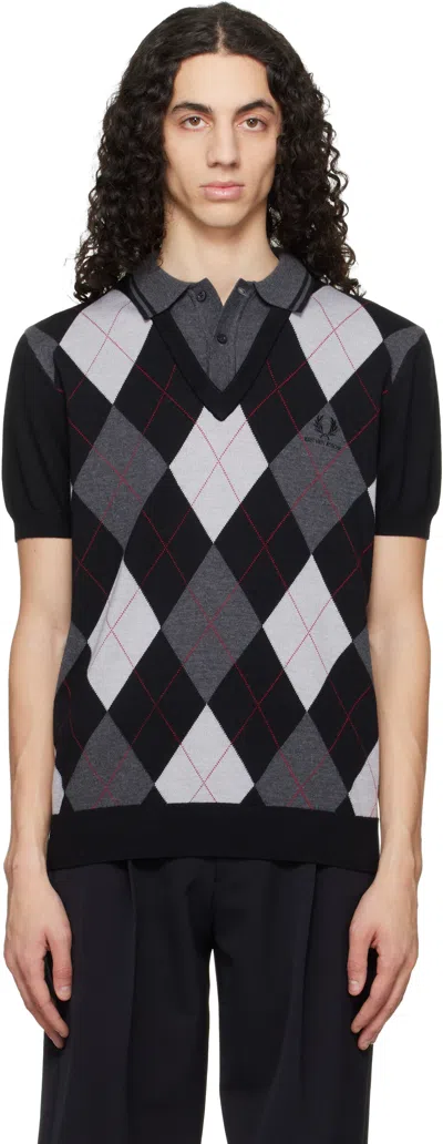 Fred Perry Black & Gray Kris Van Assche Edition Argyle Knitted Polo