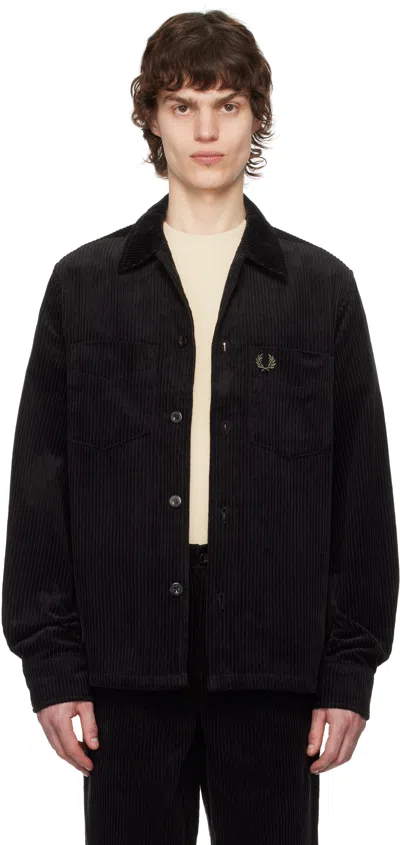Fred Perry Black Corduroy Overshirt In 102