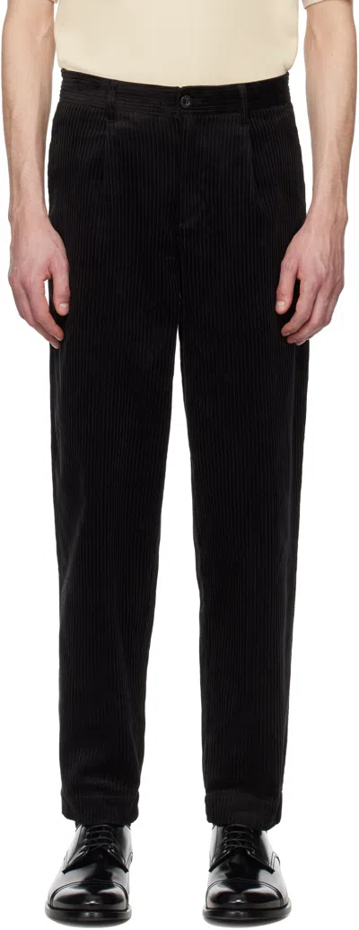 Fred Perry Black Corduroy Tapered Trousers In 102